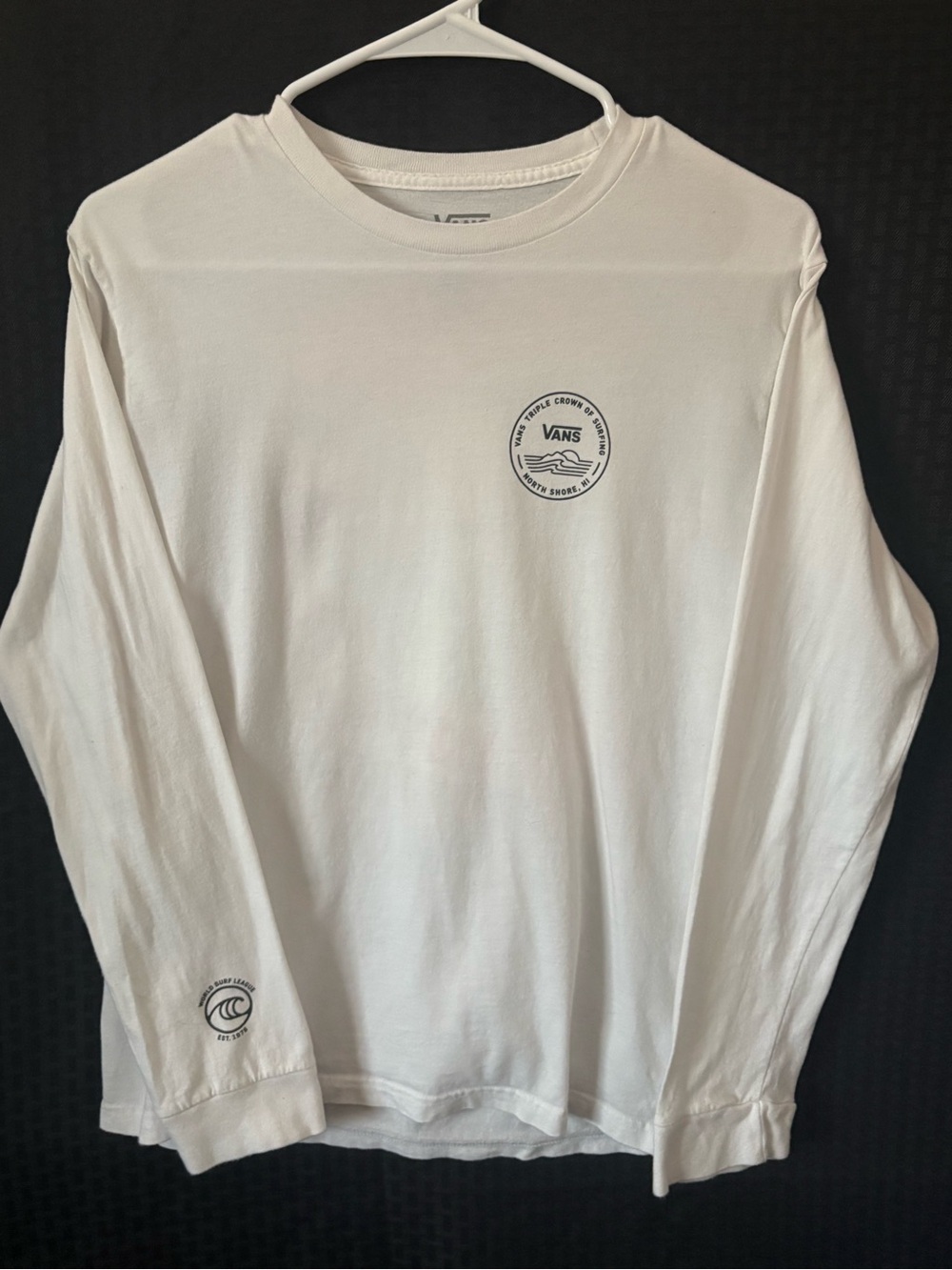 Vans White Long Sleeve Tee with Black Chest Logo